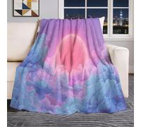 Fantasy Lightweight Breathable Throw Blanket, Pink Purple Plush Flannel Printed Blankets, Clouds Celestial Bodies Light Spots Soft Decorative Throw Blanket for Bedroom Living Room Office, 220 x 240 cm