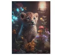 Fantasy Lion Cub Glow 300 Piece Jigsaw Puzzles for Adults Wooden Puzzle Challenging Game Family for Gifts 42×30cm