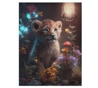 Fantasy Lion Cub Glow 500 Pieces of Puzzles for Adults And Children - Wooden Puzzles, Stress Relief Games And Unique Gifts 55×41cm