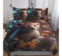 Fantasy Lion Cub Glow Bedding Set 3D Print Duvet Cover Set with Pillowcase with Zipper Soft Microfiber Bedspread Cover Comforter Cover 2PCs For Boys, Girls And Teenagers Single (135x200cm)