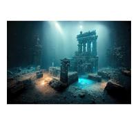 Fantasy Lost Underwater City Aquarium Background Misty Ancient Temple Stone Columns Fish Tank Background Under Water Magical Foggy Ruined Atlantis Buildings Reptile Tank Enclosure Backgrounds 24x16in