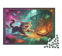 Fantasy Magic Cat 1000 Piece Jigsaw Puzzle Paper for Adults Enchanted Library Scene Puzzle Game for Family Relaxation Focus Home Gift 70x50cm/1000pcs