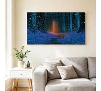 Fantasy Magic Medium Framed Canvas Wall Art Dreamy Forest Glowing Flowers Pathway Picture Canvas Poster Print Artwork, Elegant Wall Decor for Bedroom, Hallway & Dining Room - 70L x 50W CM