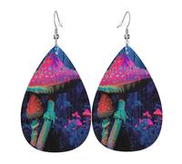 Fantasy Magic Mushroom Women's Teardrop Leather Earrings - Lightweight PVC Dangle Earrings, 925 Silver Hooks, Double-Sided Prints | Hypoallergenic Gift