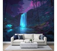 Fantasy Magical Forest Wall Mural 400x280cm, Water Pool Waterfall Non-Woven Fleece Photo Wallpaper, Premium Art Print - Mural Wallpaper Decoration for Bedroom Living Roo