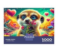 Fantasy Meerkat 1000 Piece Premium Cardboard Puppy in Neon Blooms Puzzle Bundle, Logic Game Adults, Stress Relief, Gift & Couple Puzzle Activity 38x26cm/1000pcs