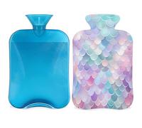 Fantasy Mermaid Scales Hot Water Bottle with Cover, Colorful Fish Scale 2L Hot Water Bag for Pain Relief, Neck Soft and Shoulder, Hand Feet Warmer, Hot and Cold Compress for Adult Kids