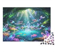 Fantasy Mermaid Underwater Cave 1000 Piece Jigsaw Puzzle Paper for Adults Magical Ocean World Family Puzzle Relaxation Home Decor Gift 38x26cm/1000pcs