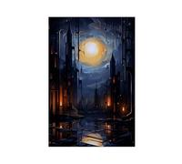 Fantasy Midnight Village Gothic Poster Canvas Poster Bedroom Decor Landscape Office Room Decor Gift 12x18inch(30x45cm)