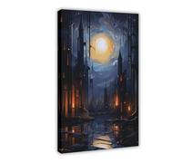 Fantasy Midnight Village Gothic Poster Canvas Poster Wall Art Decor Print Picture Paintings for Living Room Bedroom Decoration 16x24inch(40x60cm)