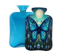 Fantasy Moon Butterfly Hot Water Bottle with Cover, 2L PVC Hot Water Bag for Pain Relief, Hand Foot Warmer, Hot & Cold Therapy with Removable Cover, Gift for Women Kids Family