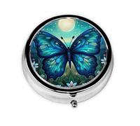 Fantasy Moon Butterfly Round Pill Box with 3 Compartments, Mini Metal Pill Organizer for Purse or Pocket, Lightweight Portable for Daily Use Gifts Travel