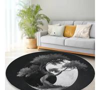 Fantasy Moon Yin Yang Tree Washable Carpet Anti-slip Round Rug 160 cm, Black White Non-slip Area Rug for Living Room - Soft Low-Pile Circle Carpet for Under Dining Room Table Kitchen Laundry Playroom