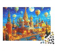 Fantasy Moscow Night 1000 Piece Jigsaw Adults Moscow Hot Air Balloons St Basil's Premium Thick Sturdy Vibrant Challenging Stress Relief Gift 70x50cm/1000pcs