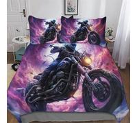 Fantasy Motorbike Bedding Set Soft 2PCs Breathable Quilt Cover with Pillowcase 3D Duvet Cover Set Comforter Cover For Boys Girls Single(135x200cm)
