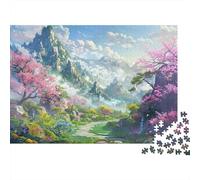 Fantasy Mountain Landscape 100% Recycled Cardboard Magical Cherry Blossom Land 1000 Piece Jigsaw Puzzle for Adults Beautifully Illustrated Unique 38x26cm/1000pcs