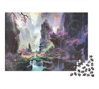 Fantasy Mountain Landscape 1000 Piece Relaxation Puzzle for Adults Valley Pagodas Cherry Blossoms Waterfalls Premium Thick Sturdy Challenging Stress Relief 70x50cm/1000pcs