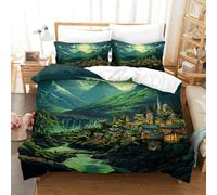 Fantasy Mountain Town 3D Printed Duvet Cover Sets,Natural Landscape Bedding Set Soft Microfiber Quilt Covers 3pcs, Comforter Cover with Zipper Closure for Kids Teens Bedding Super King(260x220cm)