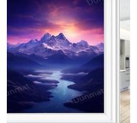 Fantasy Mountains Stained Glass Window Film Colorful Stars Beautiful Milky Way Privacy Window Film Glass Door Covering Non-Adhesive Window Stickers for Bathroom Kitchen 45 x 60 cm