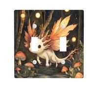 Fantasy Mushroom Axolotl Decorative Light Switch Cover Plate 2 Gang Double Toggle, Vintage Forest Salamander Electrical Faceplate for Kitchen Bathroom, Sealife Switchcover Decor