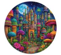 Fantasy Mushroom Castle 1000 Piece Jigsaw Puzzle Round Paper for Adults Night Garden