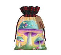 Fantasy Mushroom Christmas Tree Hanging Gift Bags Jute Drawstring Sacks with, Eco-Friendly Festive Decor & Small Present Bag for Xmas Tree