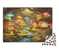 Fantasy Mushroom Forest Village 1000 Piece Jigsaw Puzzle Paper for Adults Enchanted Night Scene Puzzle Game for Family Relaxing Focus Gift 38x26cm/1000pcs