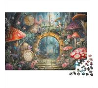 Fantasy Mushroom Garden Difficult 1000 Piece Jigsaw Puzzle for Adults Clock Portal Mushrooms Flowers Premium Thick Sturdy Vibrant Challenging Stress Relief 52x38cm/1000pcs