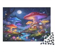 Fantasy Mushroom House 1000 Piece Jigsaw Puzzle Paper for Adults Enchanted Night Forest Puzzle Game for Family Home Relaxation Gift 38x26cm/1000pcs