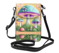 Fantasy Mushroom Leather Cell Phone Purse, Lightweight Crossbody Cell Phone Bag, Travel Bag with Credit Card Slots Women's Shoulder Bag, Black, One Size