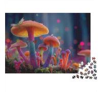 Fantasy Mushroom Scene 1000 Piece Home Decor Puzzle for Adults Neon Mushrooms Butterflies Bokeh Premium Thick Sturdy Vibrant Challenging Stress Relief 38x26cm/1000pcs