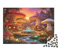 Fantasy Mushroom Village 1000 Piece Jigsaw Puzzle Paper for Adults Enchanted Forest Scene Puzzle Game for Family Home Decor Stress Relief Focus 70x50cm/1000pcs