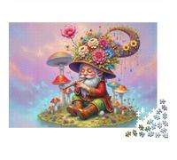 Fantasy Mushroom Wizard 1000 Piece Flower Gnome Art Jigsaw Puzzle For Adults Thick Card Board Decompression Difficult Game Gifts for WomenGifts for Men 38x26cm/1000pcs