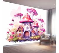 Fantasy Mushrooms Butterflies Photo Mural Wallpaper Purple Photo Wallpaper 3D Effect, 200 x 140 cm Non-Woven Wall Mural Home Bedroom Living Room Tv Background Poster Decoration