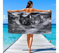Fantasy Mysterious Beach Towel, Quick Dry Sand Free Lightweight Microfibre Beach Towels for Swimming Travel Holiday, Wild Strong Edgy Forest Animals Wolf Towels 150 x 80 cm