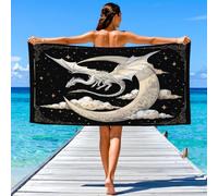 Fantasy Mysterious Beach Towel, Quick Dry Sand Free Lightweight Microfibre Beach Towels for Swimming Travel Holiday, Stylish Anime Moon Cloud White Dragon Towels 150 x 80 cm