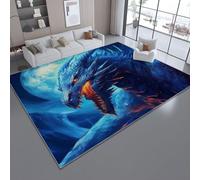 Fantasy Mysterious Dragon Area Rug, Blue Soft Flannel Carpet, Non-Slip Washable Floor Mat for Living Room Bedroom Kids Room, 140 x 200 cm