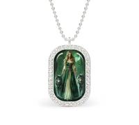 Fantasy Mystical Forest Woman Wolves Rectangle Pendant Necklace Silver Women Jewelry Alloy Keychain Tag Jewelry