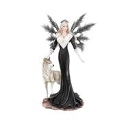 Fantasy & Mythology Dark Aura Fairy With Her Grey Wolf Companion 24cm - Resin