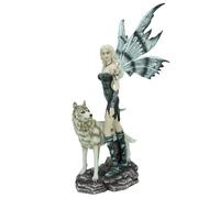 Nemesis Now Gothic Fantasy Fairy Statue with White Wolf - Hand-Painted Resin Figurines for Collectors, Gifts, and Home Decor - Esarosa 8.5 in