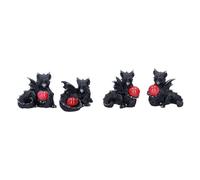 Nemesis Now Midnight Treasures Mini Dragon Figurines Set of 4, 5.5cm - Hand-Painted Black Resin Dragons with Red Orb, Fantasy Art Desk Decor, For Fans