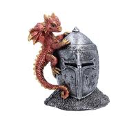 Fantasy & Mythology Red Dragon on Knight Helmet 12.3cm | Figurines | Acotis - Polyresin