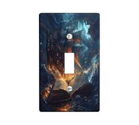 Fantasy Nautical Ship Decorative Light Switch Cover Plate 1 Gang Single Toggle, Magic Book Boat Electrical Faceplate for Kitchen Bathroom, Ocean Landscape Switchcover Decor