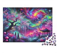 Fantasy Night Scene 1000 Piece Cardboard Jigsaw Puzzle Psychedelic Tree with Pavilion Educational Challenging Brain Teaser for Kids Learning Cognitive Development Brain Training Game 70x50cm/1000pcs