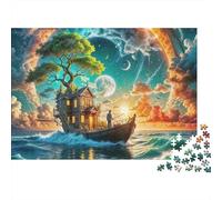 Fantasy Night Scene 1000 Piece Jigsaw Puzzle Gift for Adults Fantasy Boat House Under Archway Sky Premium Thick Sturdy Challenging Hard Stress Relief 52x38cm/1000pcs