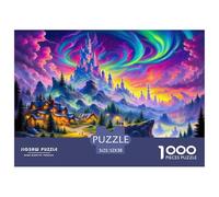 Fantasy Night Scene 1000 Piece Recycled Paper Puzzle -Vibrant Village Under Aurora Sky Puzzles for Adults Gifts Educational Game Challenge Wall Decor52x38cm/1000pcs