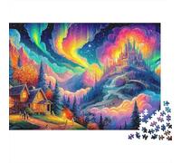 Fantasy Night Scene 1000 Pieces Fade-resistant Printing Aurora Castle Brain Training Puzzle Get Well Soon Gift Travel-sized Storage Minimalist Design 38x26cm/1000pcs