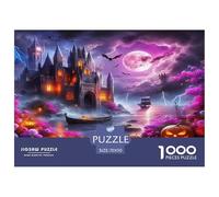 Fantasy Night Scene 1000 Pieces Puzzle Game - Halloween Castle Pumpkins Spooky Vibrant Mystical The Whole Family Fun And Challenging Activity for Home Decompression70x50cm/1000pcs