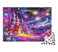 Fantasy Night Scene 1000Pc Jigsaw Puzzle for Men | Challenging Decompression Game Colorful Castle Under Starry Sky Home Decoration Gift 38x26cm/1000pcs