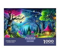 Fantasy Night Scene Fun And Challenging Family Game 1000 Pieces Puzzle -Enchanted Forest Cottage Mystical Serene Vibrant for Adults Kids Great Gift Idea52x38cm/1000pcs